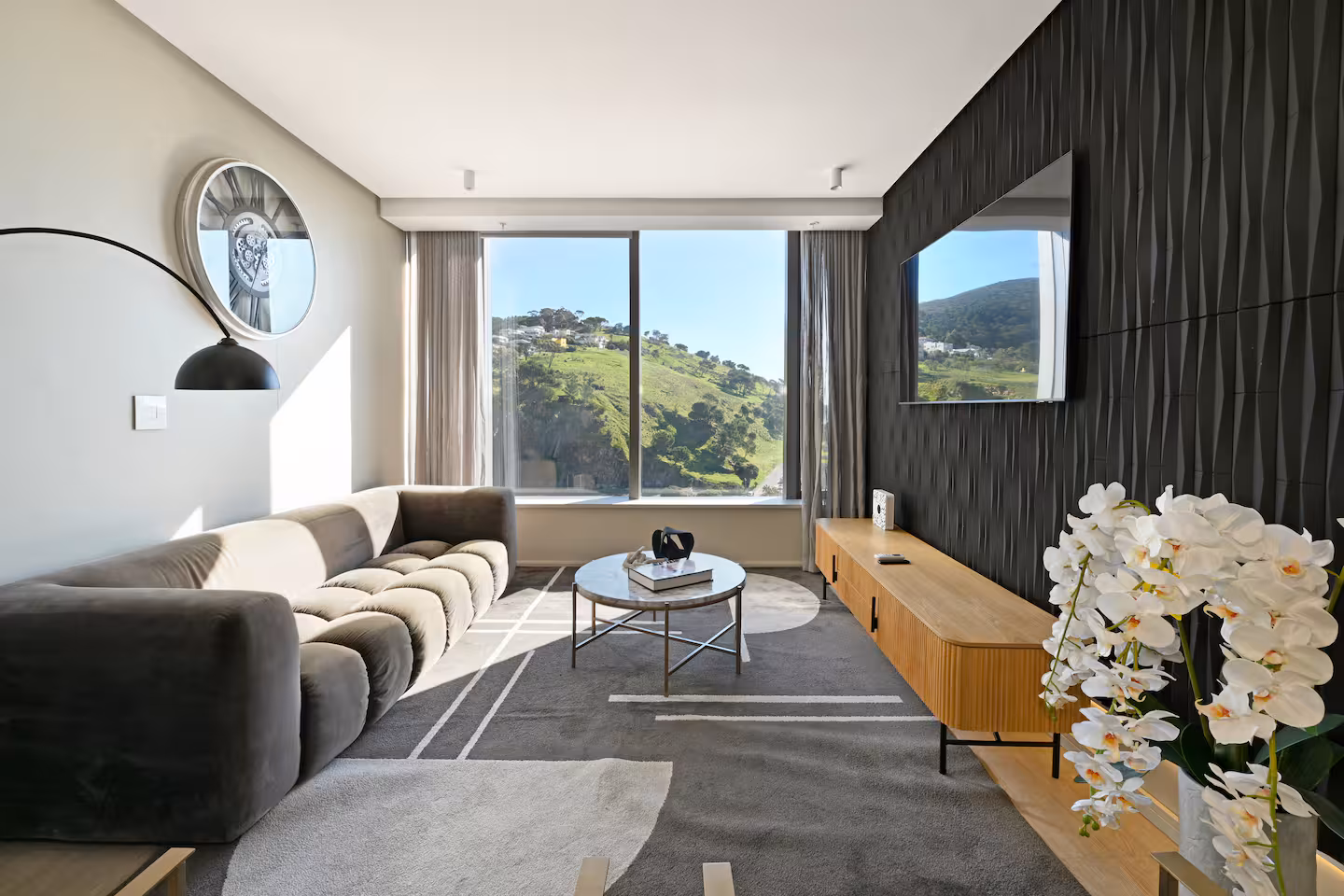 Bright, guest-ready living room prepared for a short-term rental launch